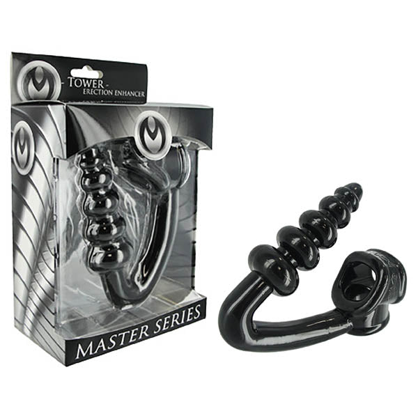 Master Series The Tower Erection Enhancer - Black Cock & Ball Harness with Anal Plug