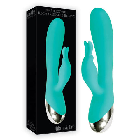 Adam & Eve The Silicone Rechargeable Bunny - Aqua USB Rechargeable Rabbit Vibrator