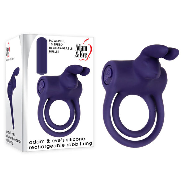 Adam & Eve Silicone Rechargeable Rabbit Ring -  USB Rechargeable Vibrating Cock & Balls Ring