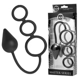 Master Series Silicone Tri-Cock Ring & Anal Plug -  Cock & Balls Rings with Anal Plug