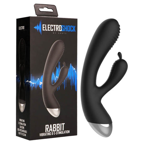 Electro Shock Rabbit Vibrator - Black 19 cm (7.5'') USB Rechargeable Rabbit Vibrator with E-Stim