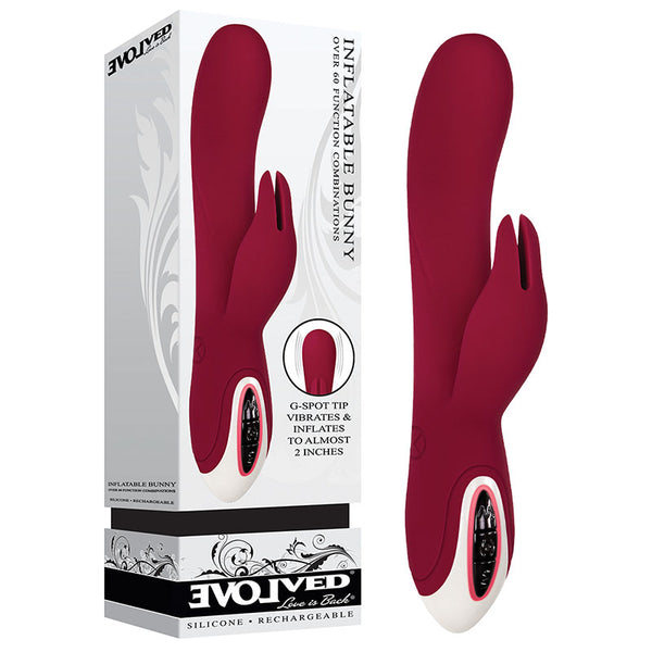 Evolved Inflatable Bunny - Burgundy 22.6 cm USB Rechargeable Inflatable Rabbit Vibrator