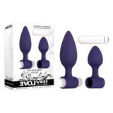 Evolved Dynamic Duo - Navy Blue Silicone Butt Plugs with USB Rechargeable Bullet