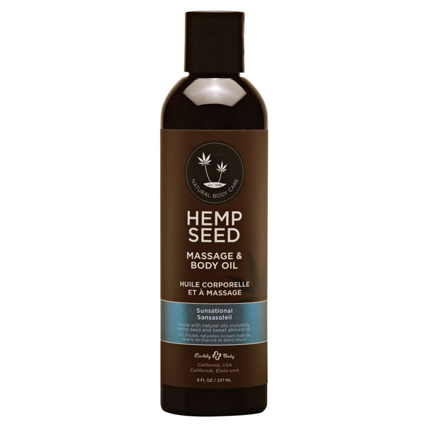 Hemp Seed Massage & Body Oil - Sunsational (Italian Bergamot, Juniper Berries & White Wood) Scented - 237 ml Bottle