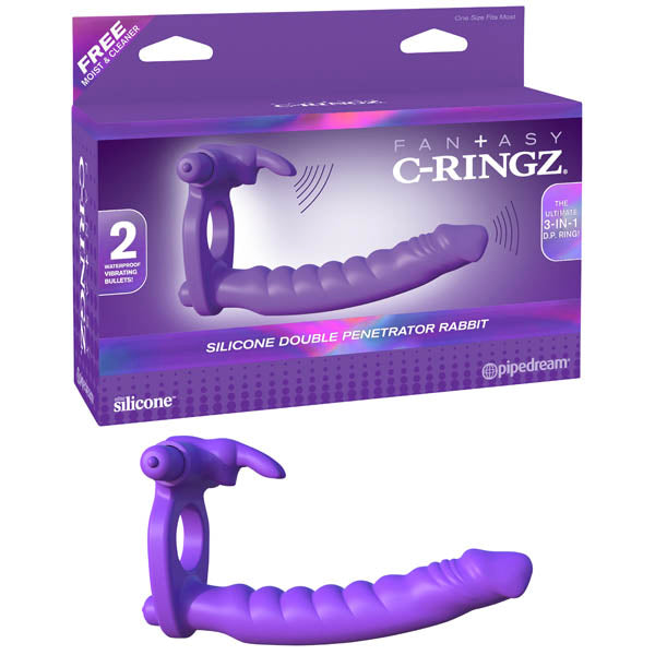 Fantasy C-ringz Silicone Double Penetrator Rabbit -  Vibrating Cock Ring with Anal Penetrator