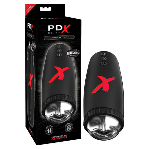 PDX Elite Moto-Bator - Black/Clear Powered Mouth Stroker