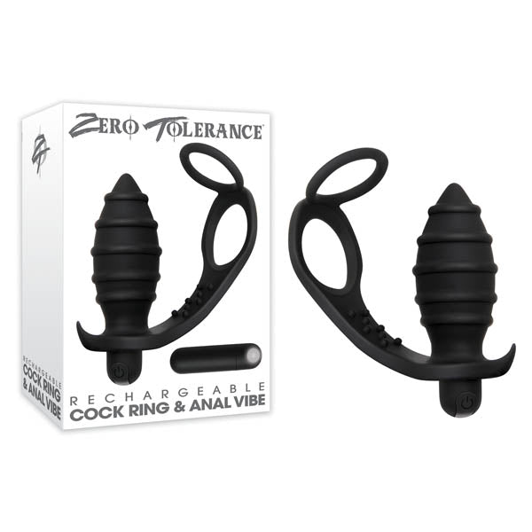 Zero Tolerance Rechargeable Cock Ring & Anal Vibe - Black USB Rechargeable Cock Ring & Anal Plug